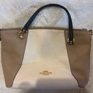 Coach C5881 Pebbled Leather Tote Beige Taupe Shoulder Bag Gold Hardware